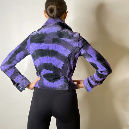Tie Dye Seude Leather Jeans Jacket Short Coat Boho