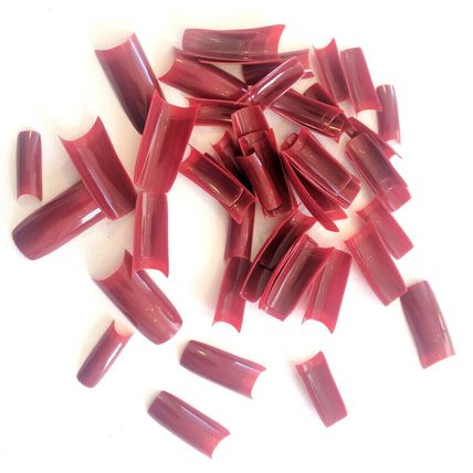 Red French Nail Tips Acrylic False Gel Square Art Fake Dark Wine Set 20 500 100