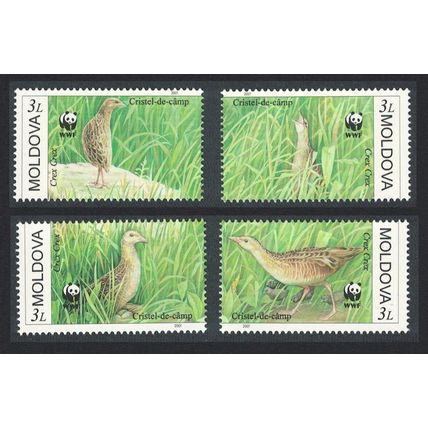 Moldova WWF Birds Corncrake 4v 2001 MNH SG#382-385 MI#379-382 Sc#370 a-d