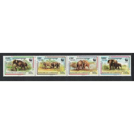 Cambodia WWF Malayan Elephant Strip of 4v 1997 MNH SG#1620-1623