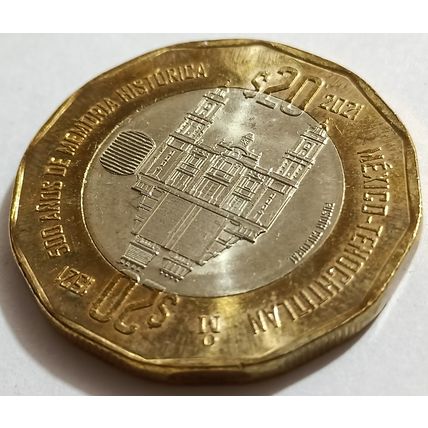Mexico Tenochtitlan 500 years of History 1521 Bimetallic $20 pesos 2021