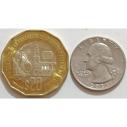 Mexico 500 years Foundation of Veracruz 1519 Bimetallic $20 pesos 2019