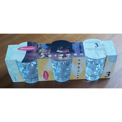 3 x PASABAHCE KARAMAN TEMPO WHISKY TUMBLERS - DRINKS GLASSES (see description)