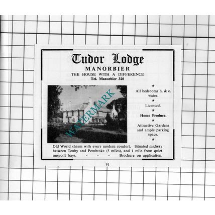 Tudor Lodge Manorbier Wales Small Advert - 1962 Cutting