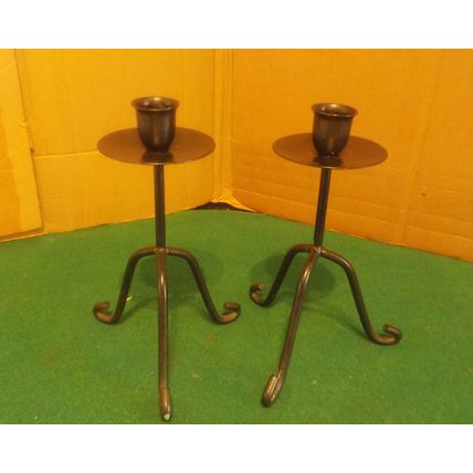 Pair of Black Wrought Iron Candle Stick Holders