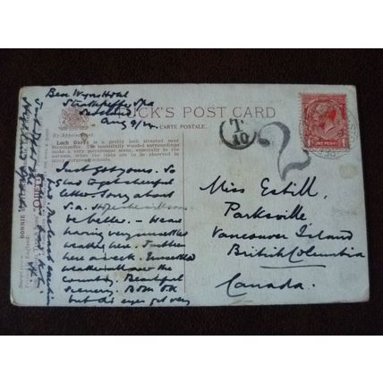 Scotland Loch Garve Strathpeffer 1924 postage due Canada Tuck colour postcard