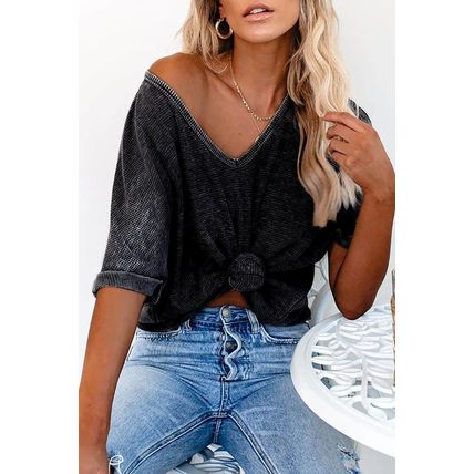 Gray High Low Cuffed Tee