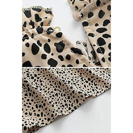 Khaki Frilled Neck 3/4 Sleeves Cheetah Blouse