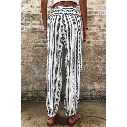 Black Stripe Boho Striped Print Casual Pants