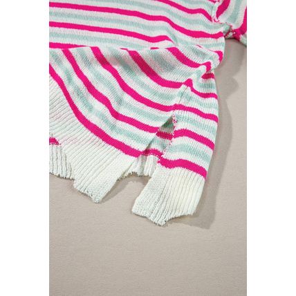 Rose Stripe Oversized Drop Shoulder Sweater with Pocket