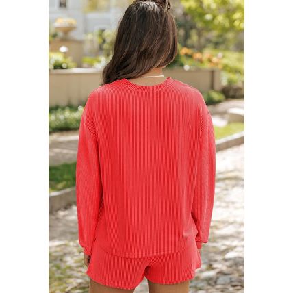 Gold Flame Heat Transfer Christmas Nutcracker Ribbed Long Sleeve Top Shorts Set