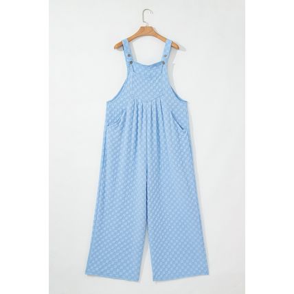 Beau Blue Checkered Pocketed High Waist Wide Leg Overall
