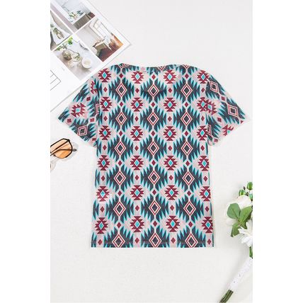 Blue Western Aztec Print Mesh Slim T Shirt