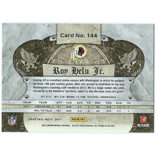2012 Panini Crown Royale - #144 - Roy Helu Jr.