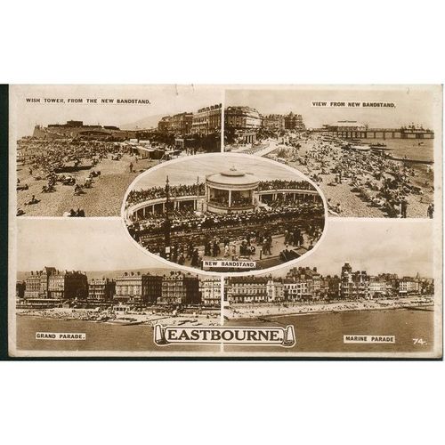 Vintage Rowney Series Postcard 1937 - Eastbourne, Sussex Multi-View - 74