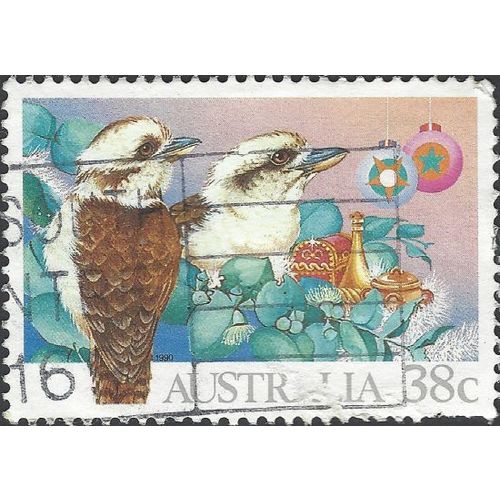 AUSTRALIA, BIRDS, Kookaburra Christmas, green 1990, 38c, #2