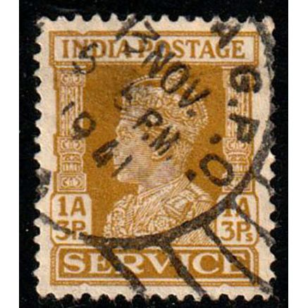 India 1941 King George VI SERVICE 1A3Ps Used Stamp.
