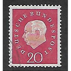 GERMANY 1959 PRESIDENT HEUSS 20pf RED SG B180 FINE USED#