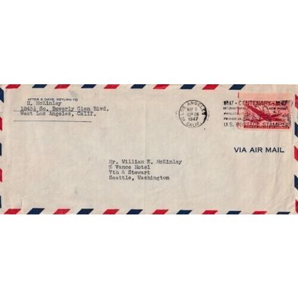 United States 1947 Los Angeles CAL-Seattle Washington Cover Los Angeles cancel