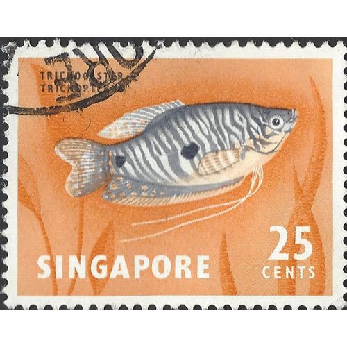 SINGAPORE, FISH, Three-spotted Gourami, orange 1968, 25c, #2