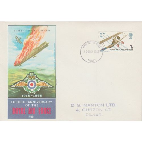 GB 1968 RAF 50th Anniversary FDC Derby pm see others