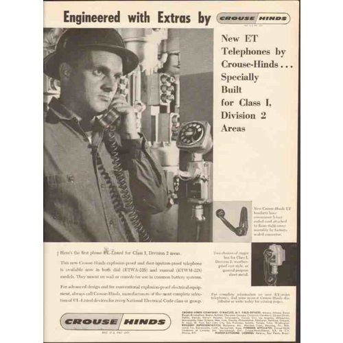 CROUSE-HINDS COMPANY 1962 ET telephones explosion proof vintage ad