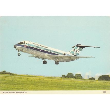 British Midland Airways Douglas DC9 Civil Aviation Postcard (A18957)