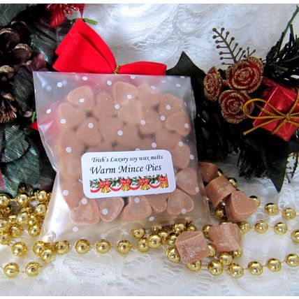 Highly Scented Soy Wax Mini Heart Melts x30, Christmas Scent - Warm Mince Pies