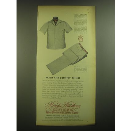 1945 Brooks Brothers Beach-and-Country Shirt and Slacks Advertisement
