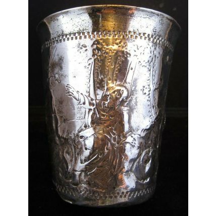 Early 1700's RUSSIAN SOLID SILVER CUP Arnholt Lange Danzig ANGELS-MEN-DOVES