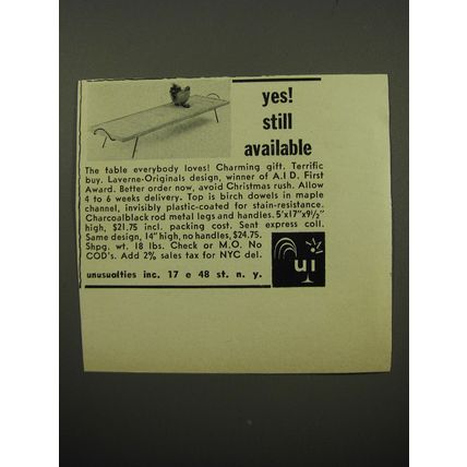 1950 Unusualties Inc. Laverne-Original Table Advertisement - Yes!