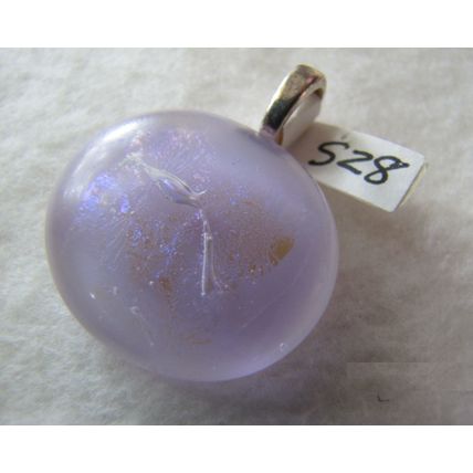 Handmade OOAK Dichroic Fused Glass Pendant, pink-ish, silver bail, id:s28