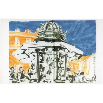 Quiosque Do Camoes Lisbon Portugal Sketch Painting Postcard