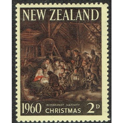 New Zealand 1960 Christmas 2d Red and Deep Brown on Cream SG805 UM