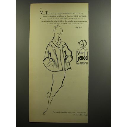 1952 Henri Bendel Young-Timers Coat Ad - Young-Timers turn up a topper