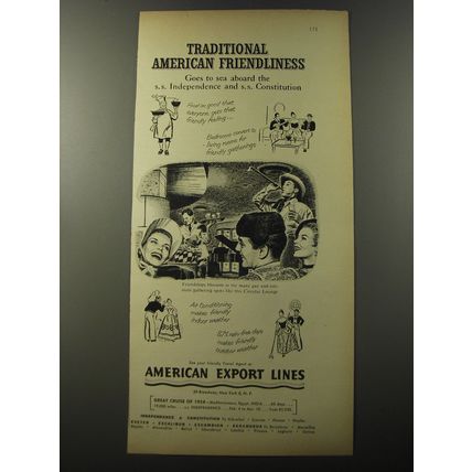 1953 American Export Lines Cruise Ad - Traditional American Friendliness