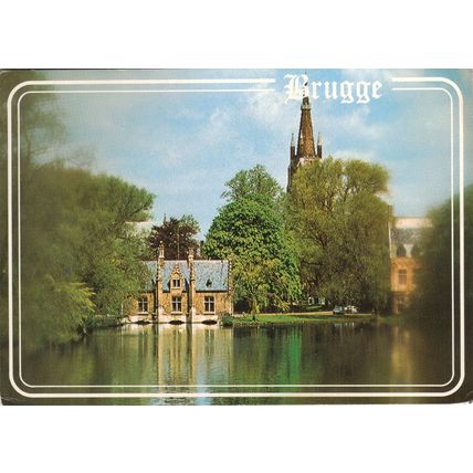 Postcard Minnewater lake and the Lockhouse, Brugge (Bruges), Belgium