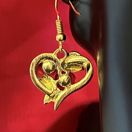 Earrings Golden Red Rose Heart Shape Drop Dangle #588