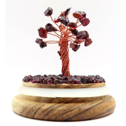 Garnet Tree Ornament Under a Glass Dome Wooden Base 11 CM Gift Christmas