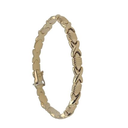 Ladies Fancy XOXOX Link 7" Ladies Bracelet Solid Real 14K Yellow Gold 8.8 Gr