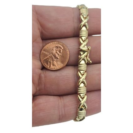 Ladies Fancy XOXOX Link 7" Ladies Bracelet Solid Real 14K Yellow Gold 8.8 Gr