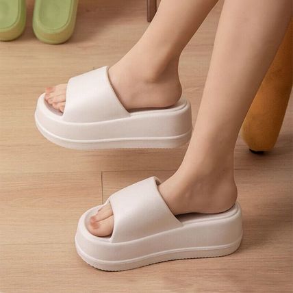 7cm High Heel Flat Slippers Summer Solid Color Non-slip Floor Home Shoes Outdoor