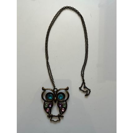 VINTAGE OWL NECKLACE - MULTICOLOURED STONES