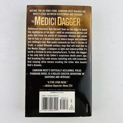 Cameron West - The Medici Dagger Paperback Book Historical Fiction Mystery