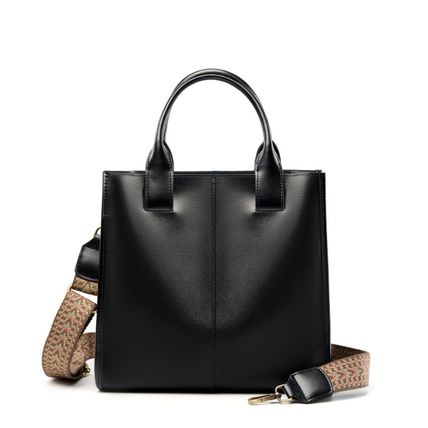 Women Genuine Leather Top Handle Shoulder Bags Black