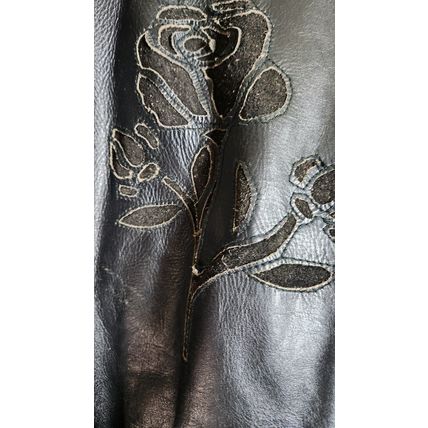 Vintage UNIK Black Leather Motorcycle jacket Womans M Fringe Rose Inlay Lined