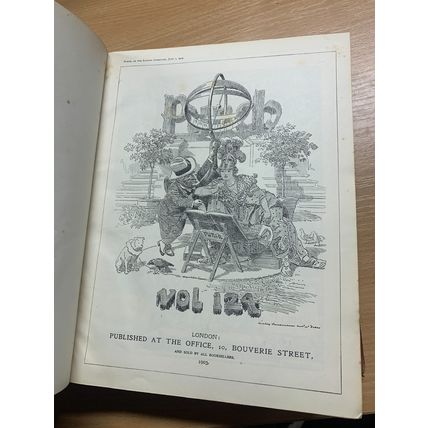 1903 PUNCH MAGAZINE BOUND VOLUMES HEAVY 2.9kg LEATHER ANTIQUE BOOK (P14)