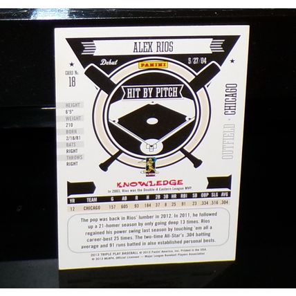 PANINI 2013 TRIPLE PLAY ALEX RIOS HIT BY PITCH BASEBALL CARD #18