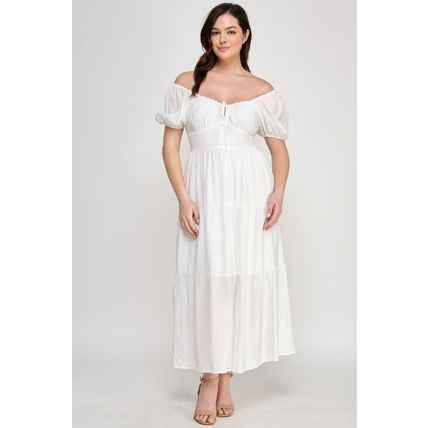 Front Tie Puff Sleeve Tired Maxi Dress
