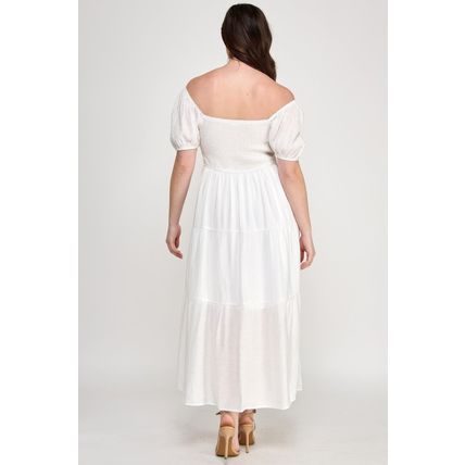 Front Tie Puff Sleeve Tired Maxi Dress